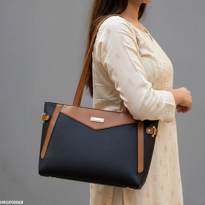 HBGP00068 Verona Contrast Tote Bag Black - HBGP