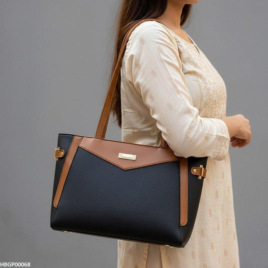 HBGP00068 Verona Contrast Tote Bag Black - HBGP