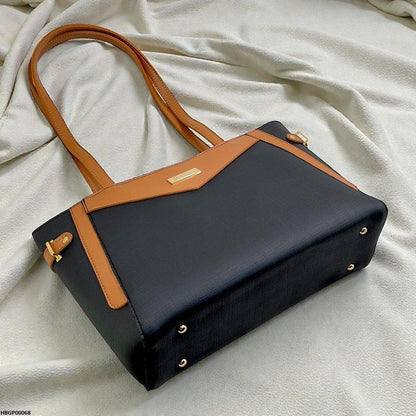 HBGP00068 Verona Contrast Tote Bag Black - HBGP