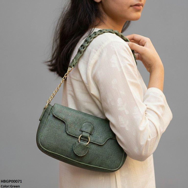 HBGP00069 Willow Strap Jute Armpit Bag Green - HBGP