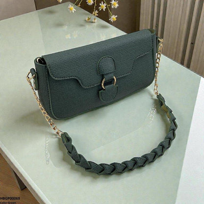 HBGP00069 Willow Strap Jute Armpit Bag Green - HBGP