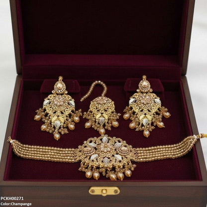 PCKH00271 SDQ Tear Flower Pearl Choker Set - PCKH