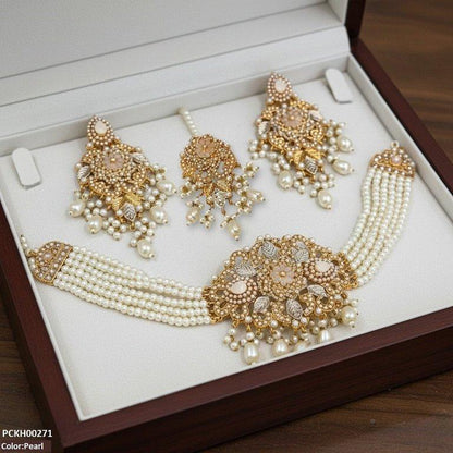 PCKH00271 SDQ Tear Flower Pearl Choker Set - PCKH