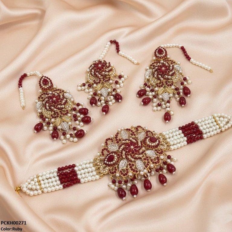PCKH00271 SDQ Tear Flower Pearl Choker Set - PCKH