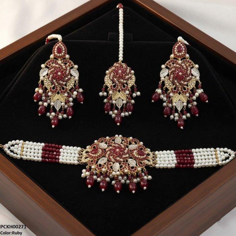 PCKH00271 SDQ Tear Flower Pearl Choker Set - PCKH