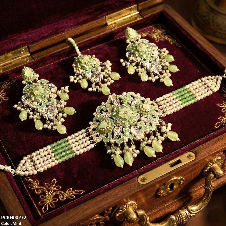 PCKH00272 SDQ Tear Flower Pearl Choker Set - PCKH