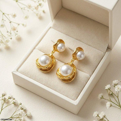 CEDH00738  MSJ Stainless Steel Double Pearl Drop Earrings - CEDH