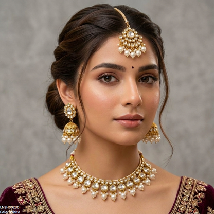 LNSH00230  ANI Oval Pearl Drop Necklace Set - LNSH