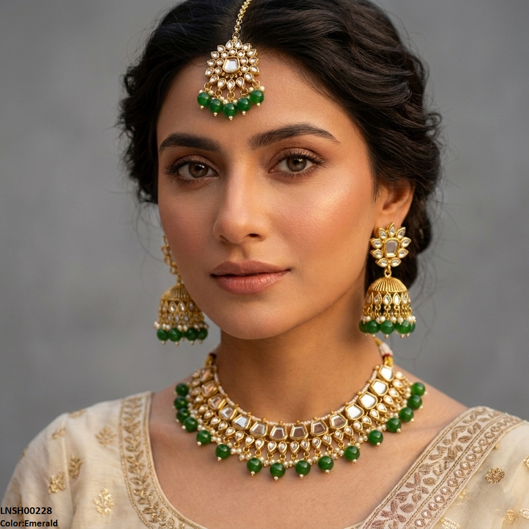 LNSH00228 ANI Square/Tear Pearl Drop  Necklace Set - LNSH