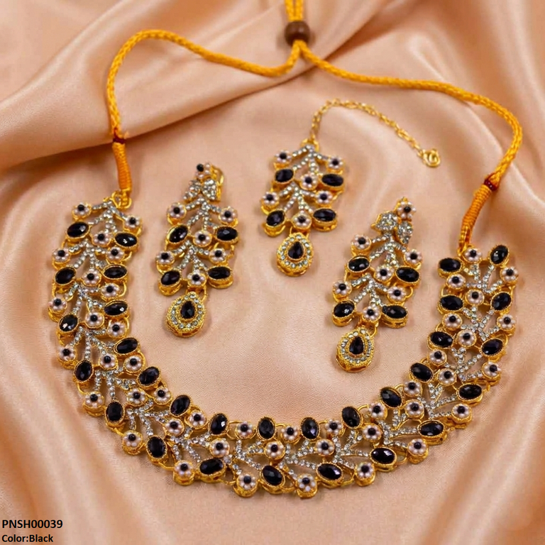 PNSH00039 MZM Oval Flower Necklace Set - PNSH