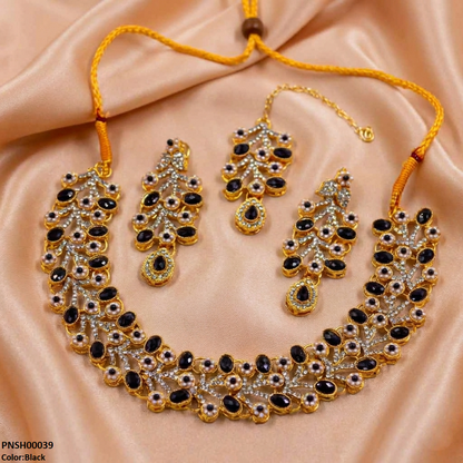 PNSH00039 MZM Oval Flower Necklace Set - PNSH