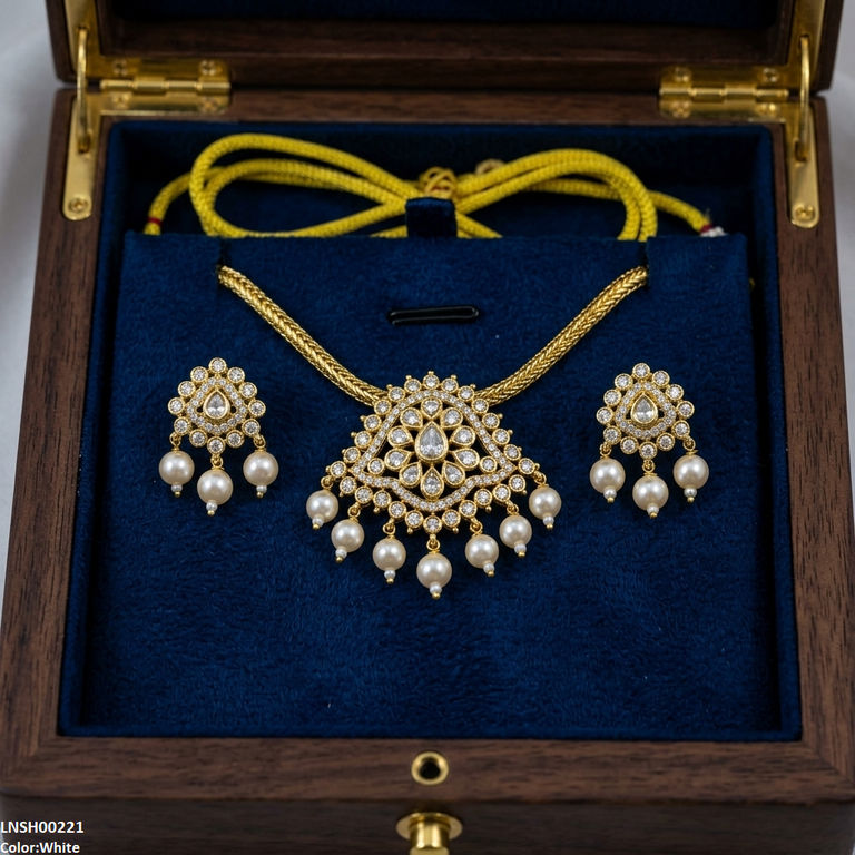 LNSH00221 ANI Round Pearl Drop Necklace Set - LNSH