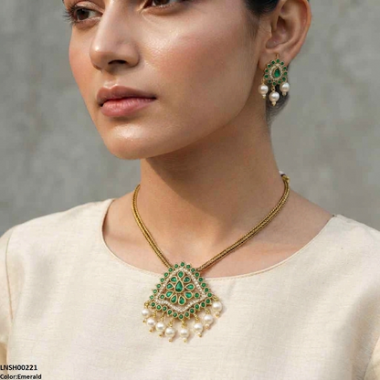 LNSH00221 ANI Round Pearl Drop Necklace Set - LNSH