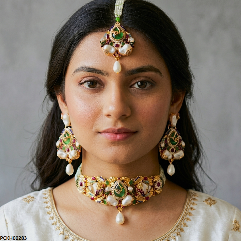 PCKH00283 ABD Tear Pearl Drop Choker Set - PCKH