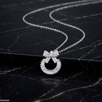 TPSH01015 TNR Stainless Steel Zircon Bow/Round Pendant - TPSH