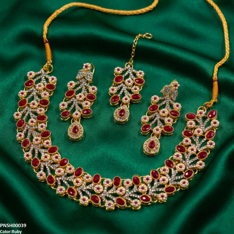 PNSH00039 MZM Oval Flower Necklace Set - PNSH