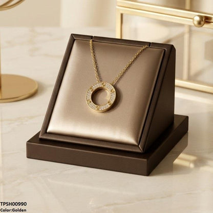 TPSH00990 Stainless Steel Zircon Round Pendant - TPSH