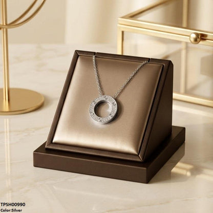 TPSH00990 Stainless Steel Zircon Round Pendant - TPSH