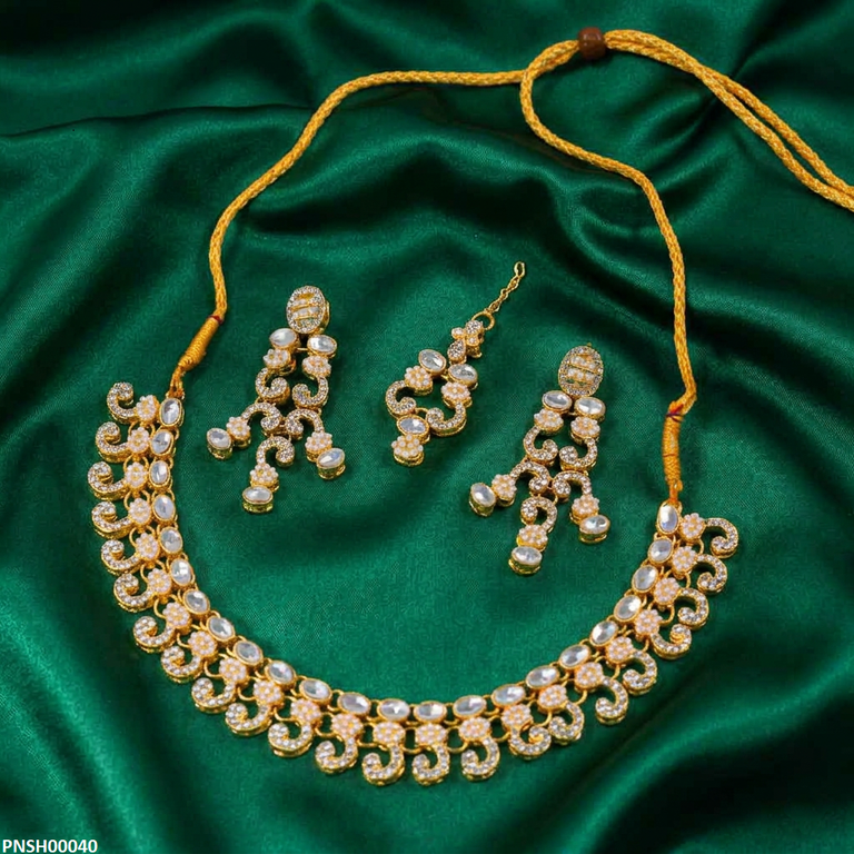 PNSH00040 MZM Round Flower  Necklace Set - PNSH
