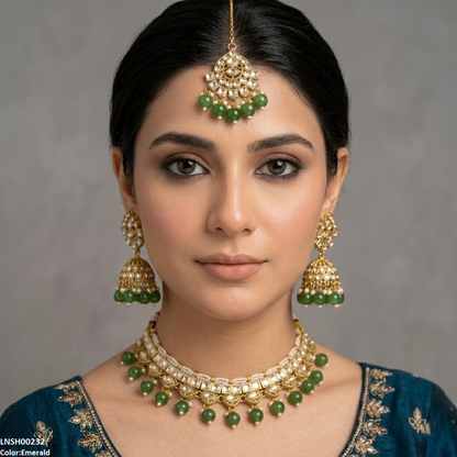 LNSH00232 ANI Square Stone Pearl Drop Necklace Set - LNSH