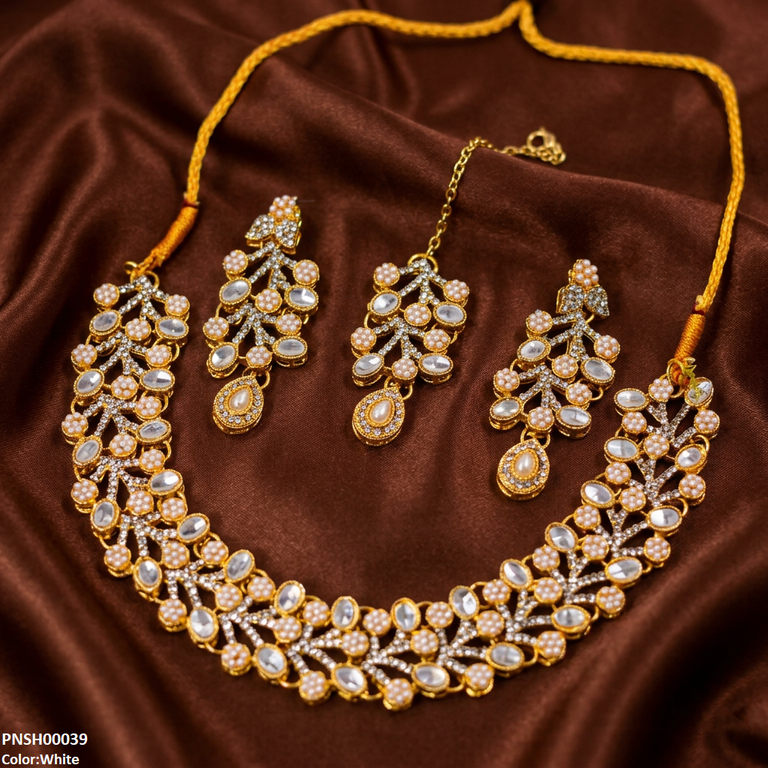 PNSH00039 MZM Oval Flower Necklace Set - PNSH