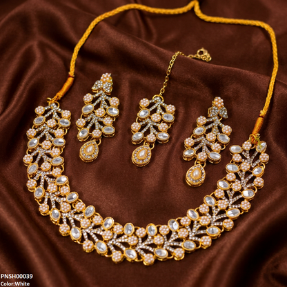 PNSH00039 MZM Oval Flower Necklace Set - PNSH