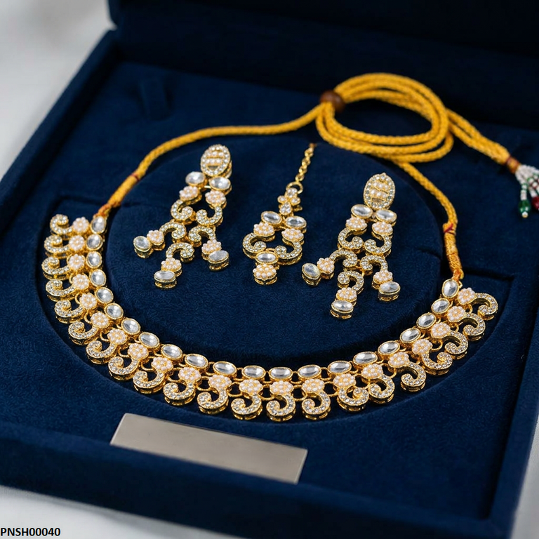 PNSH00040 MZM Round Flower  Necklace Set - PNSH