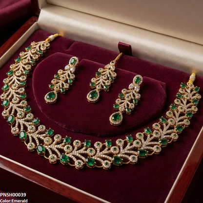 PNSH00039 MZM Oval Flower Necklace Set - PNSH