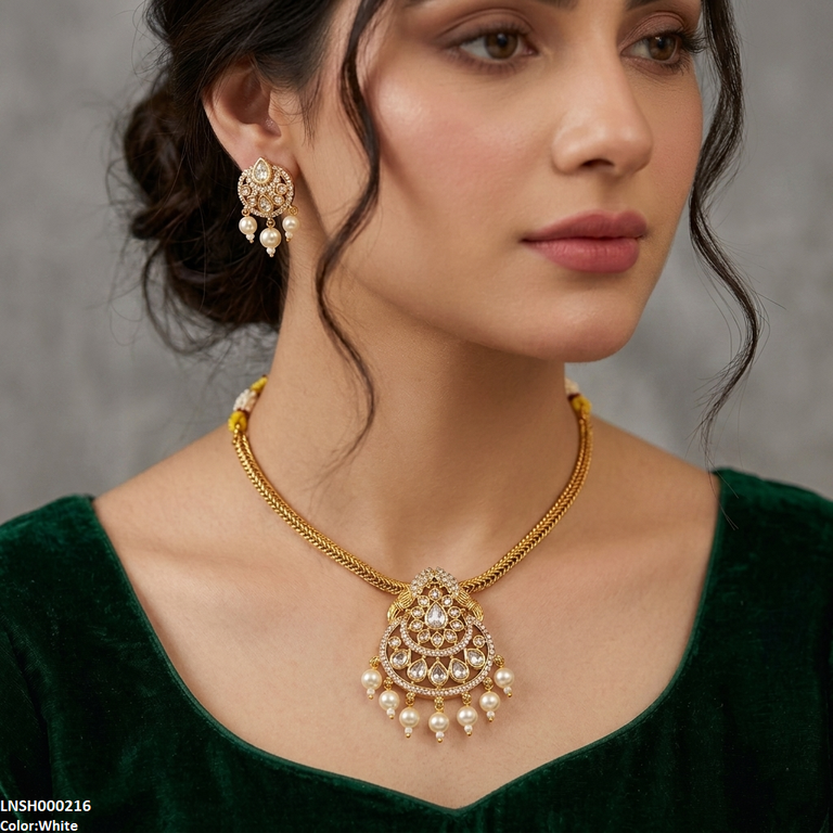 LNSH00216 ANI Tear Pearl Drop Necklace Set - LNSH