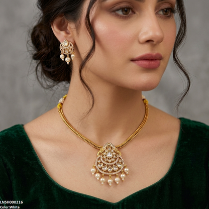 LNSH00216 ANI Tear Pearl Drop Necklace Set - LNSH