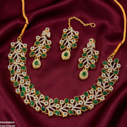 PNSH00039 MZM Oval Flower Necklace Set - PNSH