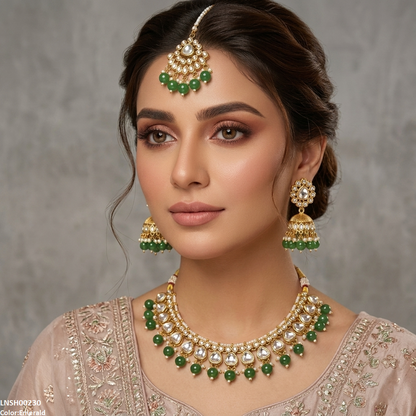 LNSH00230  ANI Oval Pearl Drop Necklace Set - LNSH