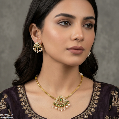 LNSH00217 ANI  Tear Round Pearl Drop Necklace Set - LNSH