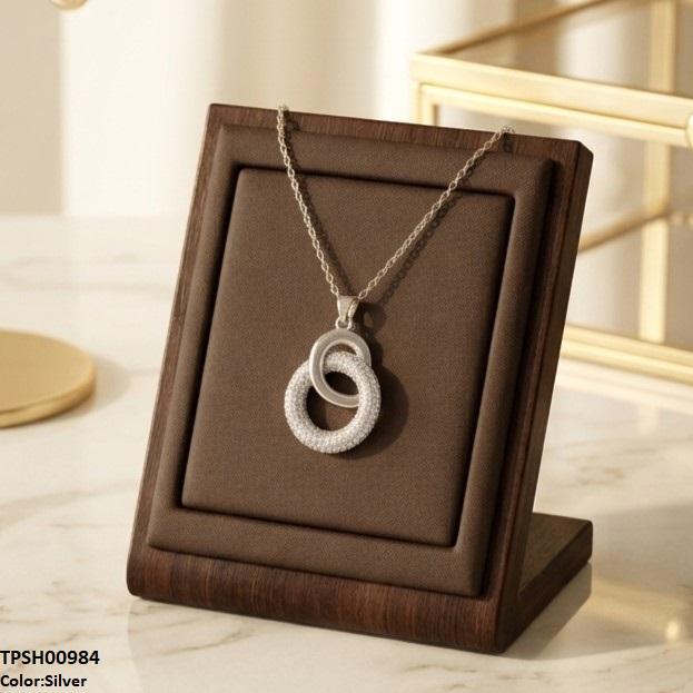 TPSH00984 TNR Stainless Steel Zircon Double Round  Pendant - TPSH